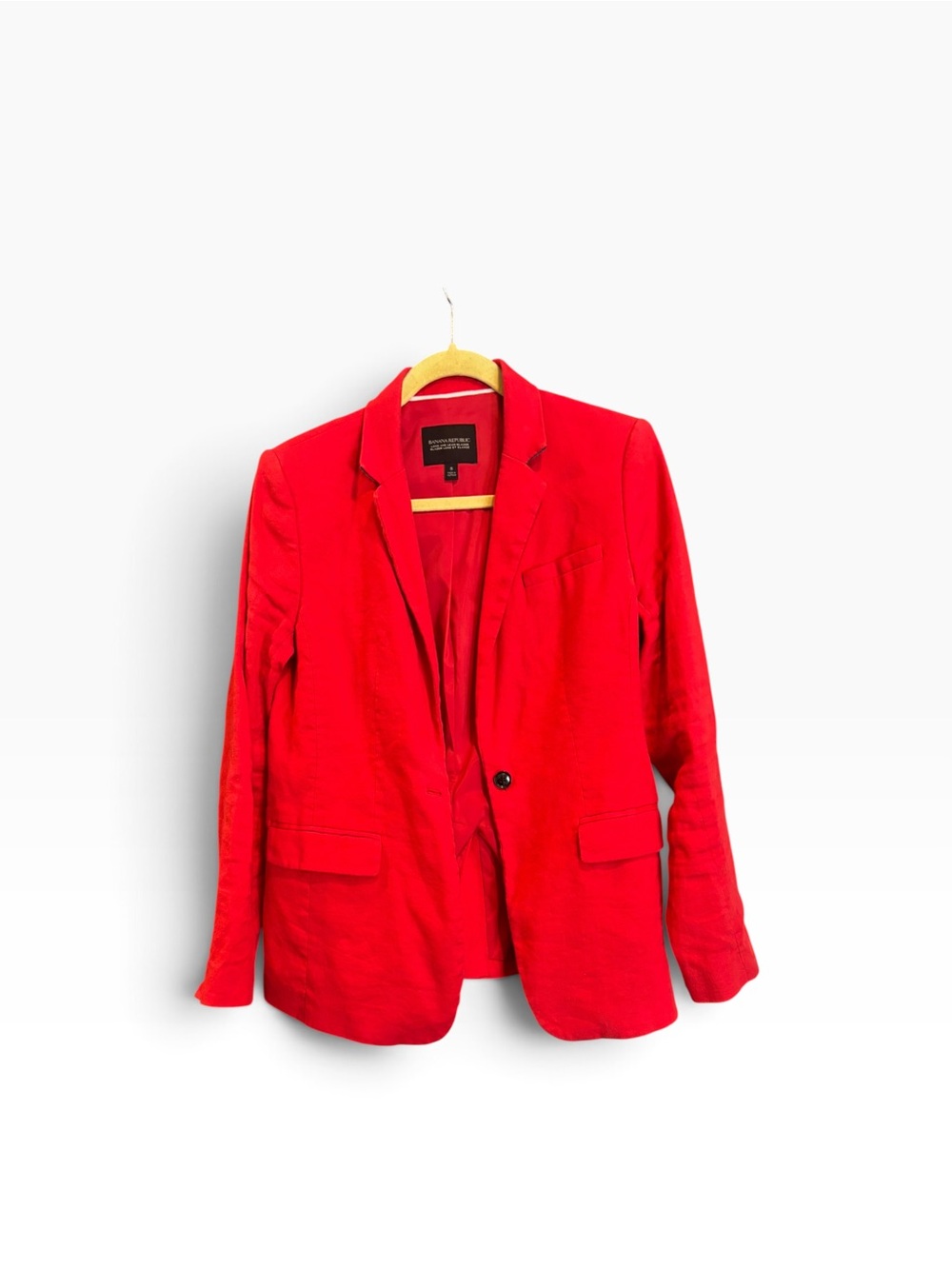 Banana Republic Red Linen Single-Button Tailored Blazer